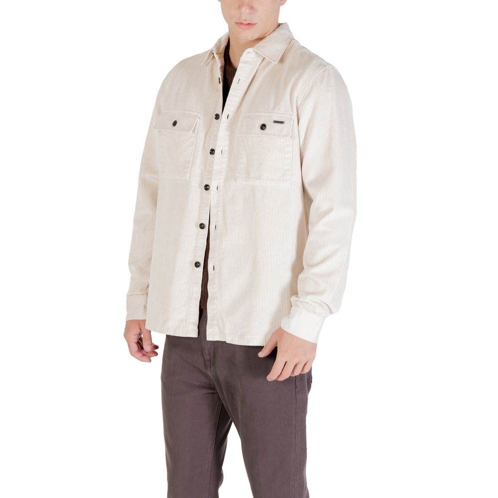 Shirt by Gianni Lupo for men in polyester cotton corduroy cream features an polished silhouette, showcasing a sophisticated and detail for a truly polished finish.