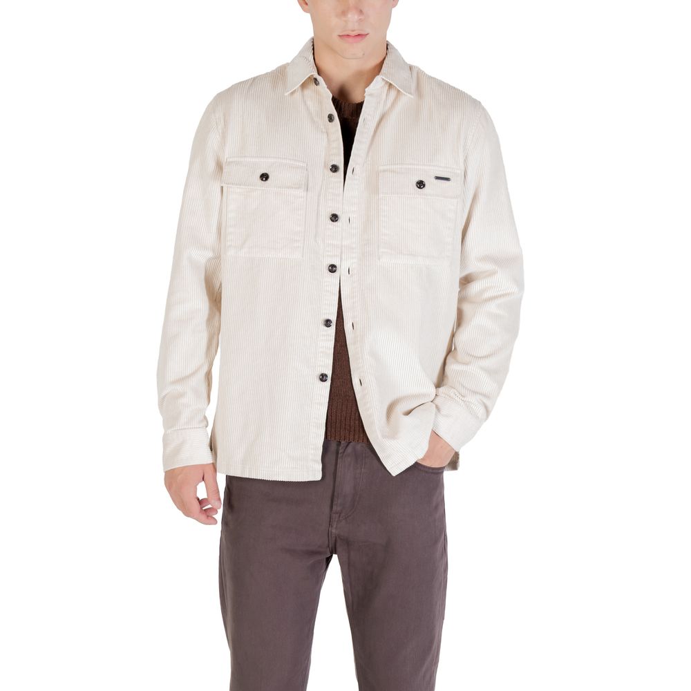 Shirt by Gianni Lupo for men in polyester cotton corduroy cream features an architectural silhouette with a refined and elegant for a architectural look.