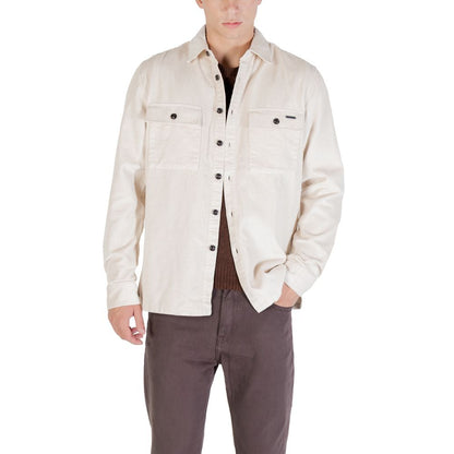 Shirt by Gianni Lupo for men in polyester cotton corduroy cream features an architectural silhouette with a refined and elegant for a architectural look.