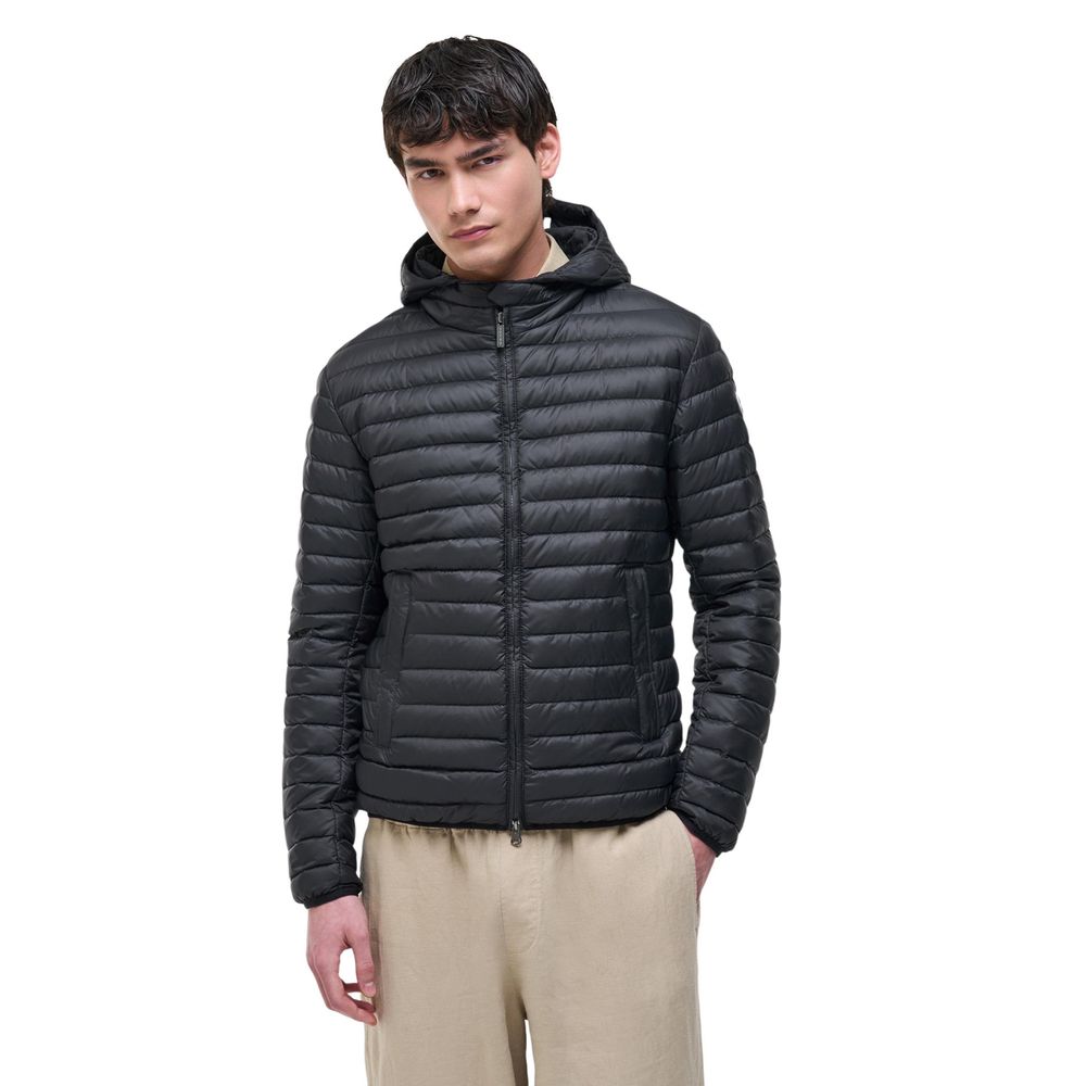 Hooded Overcoat by Colmar Originals for men in polyamide black showcases a architectural silhouette, artfully detailed with a distinctive hooded neckline and functional lightweight, pockets, hooded & insulated for a architectural finish.