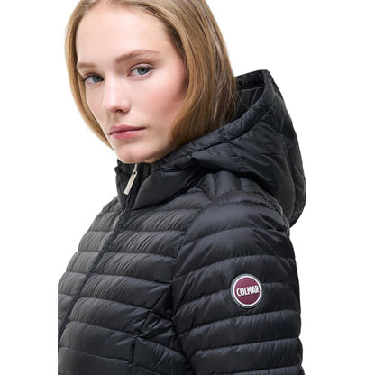 Hooded Overcoat by Colmar Originals for women in polyamide black features a cosy chic silhouette, artfully detailed with a sophisticated hooded neckline and premium lightweight, pockets, hooded & insulated for a cosy chic finish.