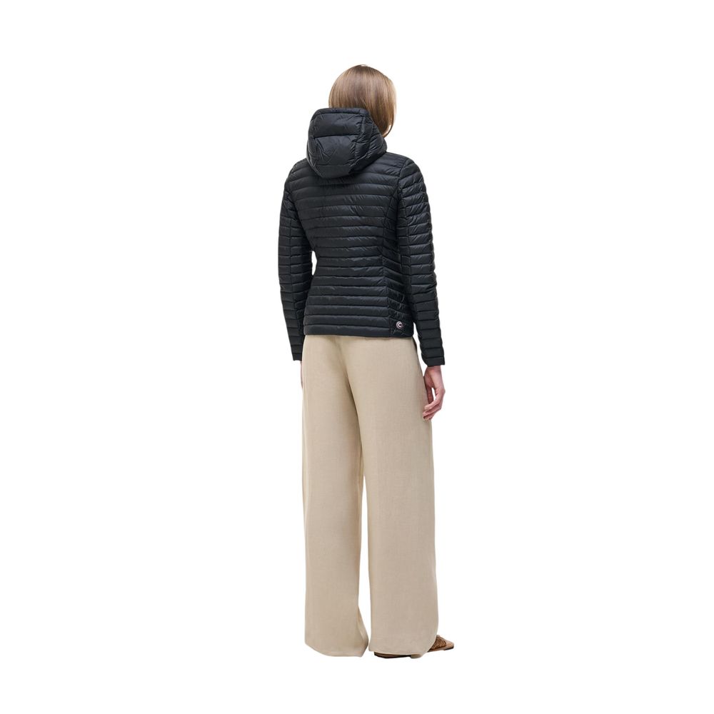 Hooded Overcoat by Colmar Originals for women in polyamide black showcases a architectural silhouette, artfully detailed with a distinctive hooded neckline and functional lightweight, pockets, hooded & insulated for a architectural finish.