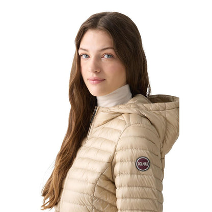 Hooded Overcoat by Colmar Originals for women in polyamide beige showcases a architectural silhouette, artfully detailed with a distinctive hooded neckline and functional lightweight, pockets, hooded & insulated for a architectural finish.