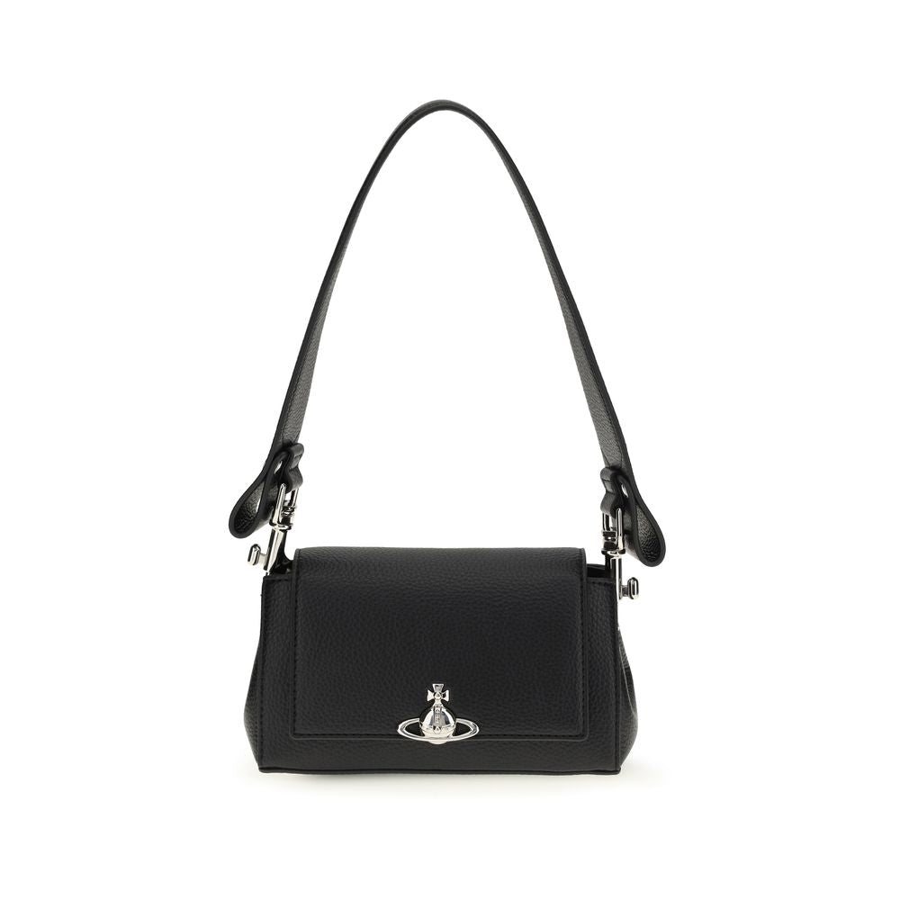 2-in-1 Shoulder & Crossbody Flap Bag by Vivienne Westwood for women in polyester polyurethane tu suede leather black & silver features a distinguished silhouette, showcasing a secure flap and distinguished with versatile crossbody-strap, shoulder-strap & handle for a distinguished finish.