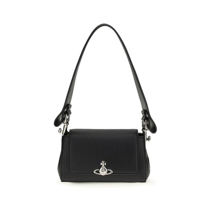 2-in-1 Shoulder & Crossbody Flap Bag by Vivienne Westwood for women in polyester polyurethane tu suede leather black & silver features a distinguished silhouette, showcasing a secure flap and distinguished with versatile crossbody-strap, shoulder-strap & handle for a distinguished finish.