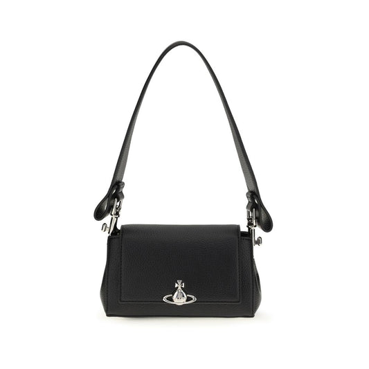 2-in-1 Shoulder & Crossbody Flap Bag by Vivienne Westwood for women in polyester polyurethane tu suede leather black & silver features a distinguished silhouette, showcasing a secure flap and distinguished with versatile crossbody-strap, shoulder-strap & handle for a distinguished finish.