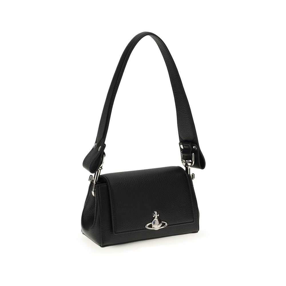 2-in-1 Shoulder & Crossbody Flap Bag by Vivienne Westwood for women in polyester polyurethane tu suede leather black & silver features an effortlessly chic silhouette with a secure flap, ample , and versatile crossbody-strap, shoulder-strap & handle for effortlessly chic everyday luxury.