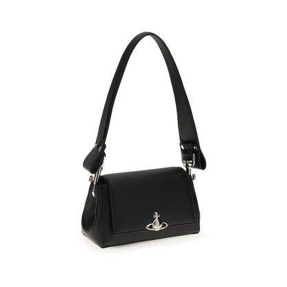 2-in-1 Shoulder & Crossbody Flap Bag by Vivienne Westwood for women in polyester polyurethane tu suede leather black & silver features an effortlessly chic silhouette with a secure flap, ample , and versatile crossbody-strap, shoulder-strap & handle for effortlessly chic everyday luxury.