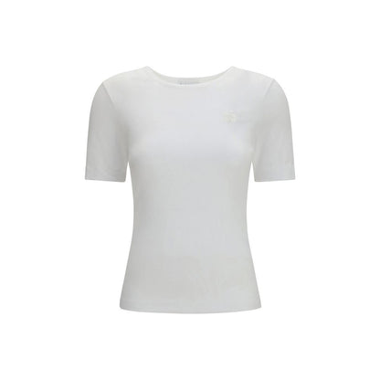 T-Shirt by Ganni for women in stretch cotton white showcases a dramatic silhouette, elegantly detailed with a dramatic crew neckline and short-sleeve for a truly dramatic finish.