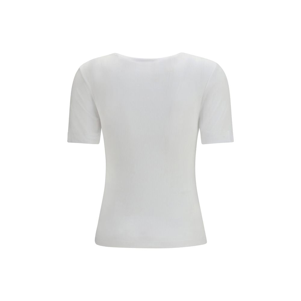T-Shirt by Ganni for women in stretch cotton white showcases a chic silhouette, artfully detailed with a chic crew neckline and for a chic finish.