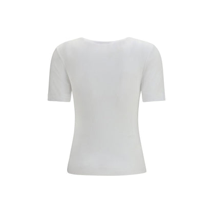T-Shirt by Ganni for women in stretch cotton white showcases a chic silhouette, artfully detailed with a chic crew neckline and for a chic finish.