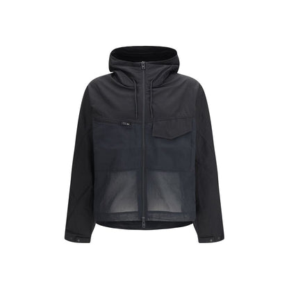 Hooded Windbreaker Jacket by Y-3 for men in cotton nylon satin black showcases a urban chic silhouette, detailed with a urban chic hooded high-neck neckline and functional pockets, hooded & windproof for a polished finish.