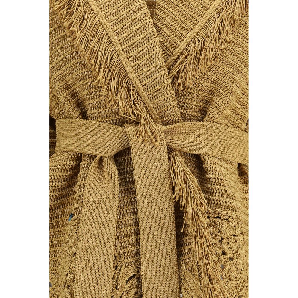 Cardigan by Alanui for women in cotton polyester gold presents a textural silhouette, artfully finished with a textural and for a sophisticated, textural look.