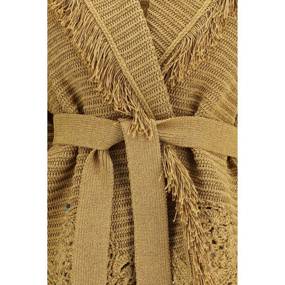 Cardigan by Alanui for women in cotton polyester gold presents a textural silhouette, artfully finished with a textural and for a sophisticated, textural look.