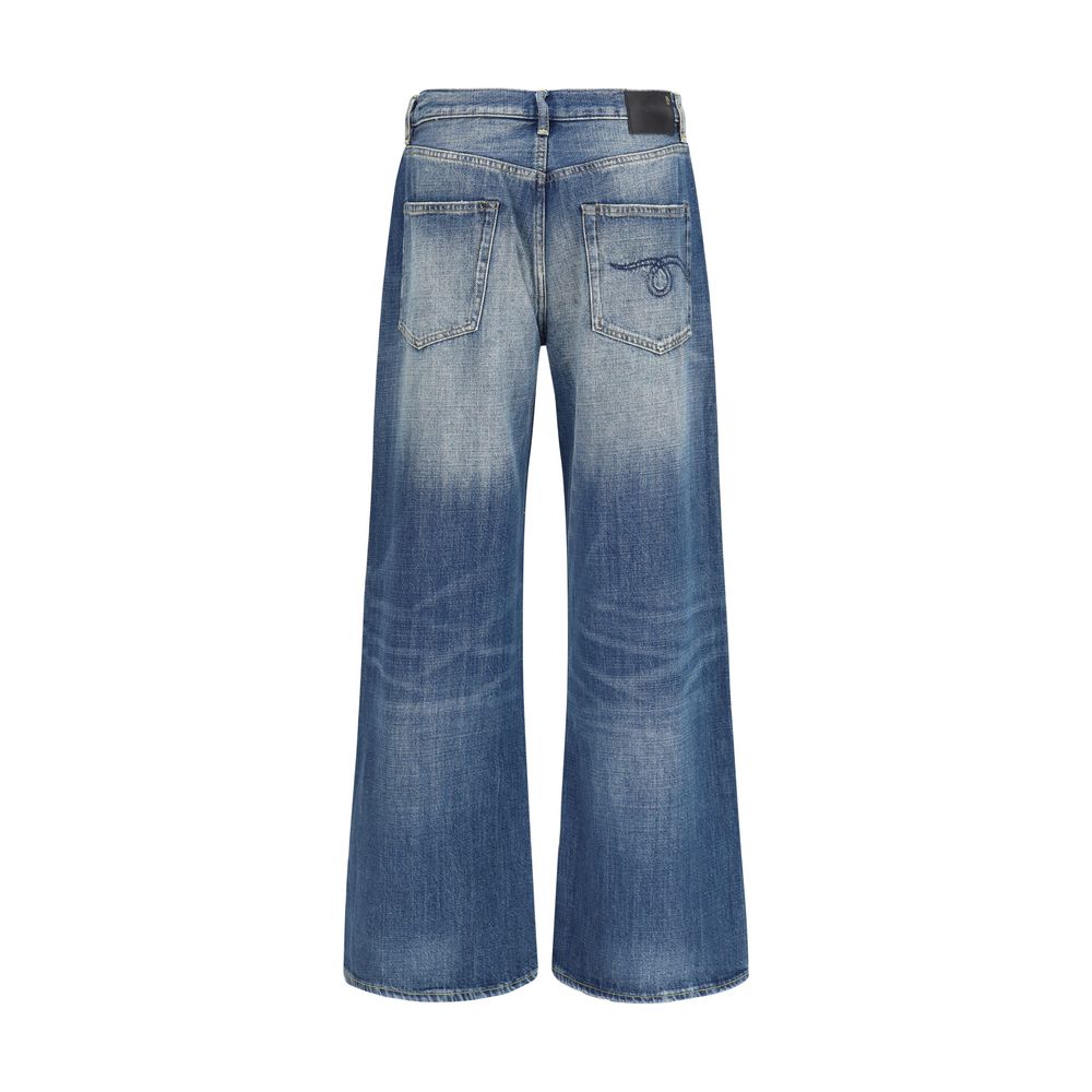 Jeans by R13 for women in denim cotton blue features an sartorial relaxed-fit, regular-fit & wide and long with a cut for a sartorial finish.