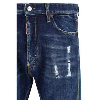Jeans by Dsquared² for men in denim cotton blue presents a tailored silhouette, showcasing a tailored regular-fit and long cut with a refined for a truly tailored aesthetic.