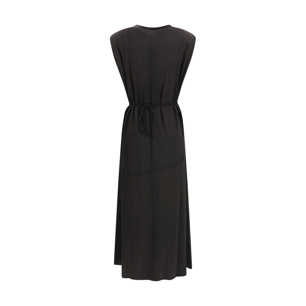 Dress by PINKO for women in nylon black showcases a striking silhouette, elegantly detailed with a , refined crew neckline, and a striking long for a striking finish.