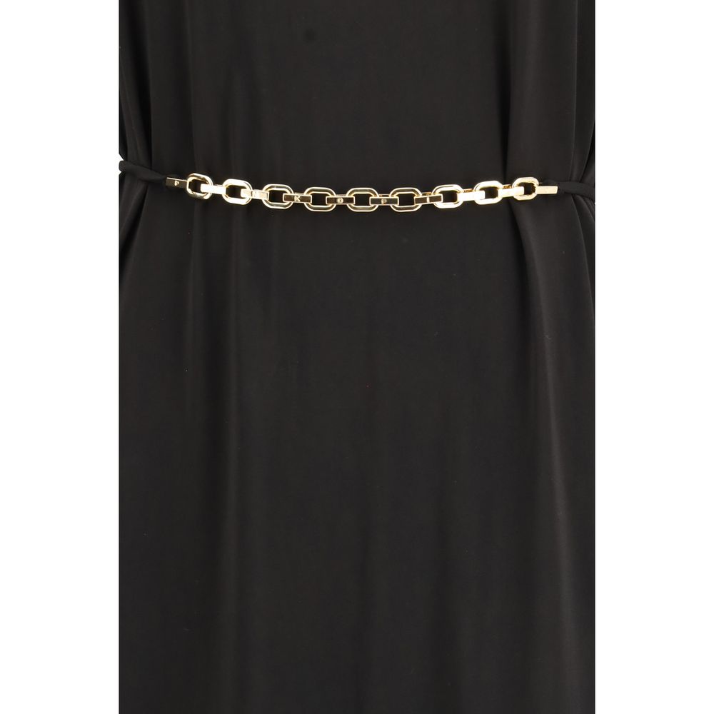 Dress by PINKO for women in nylon black presents a sinuous silhouette, showcasing a sophisticated and detailed with a sinuous long for a refined finish.