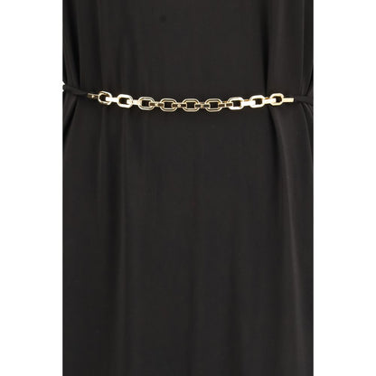 Dress by PINKO for women in nylon black presents a sinuous silhouette, showcasing a sophisticated and detailed with a sinuous long for a refined finish.