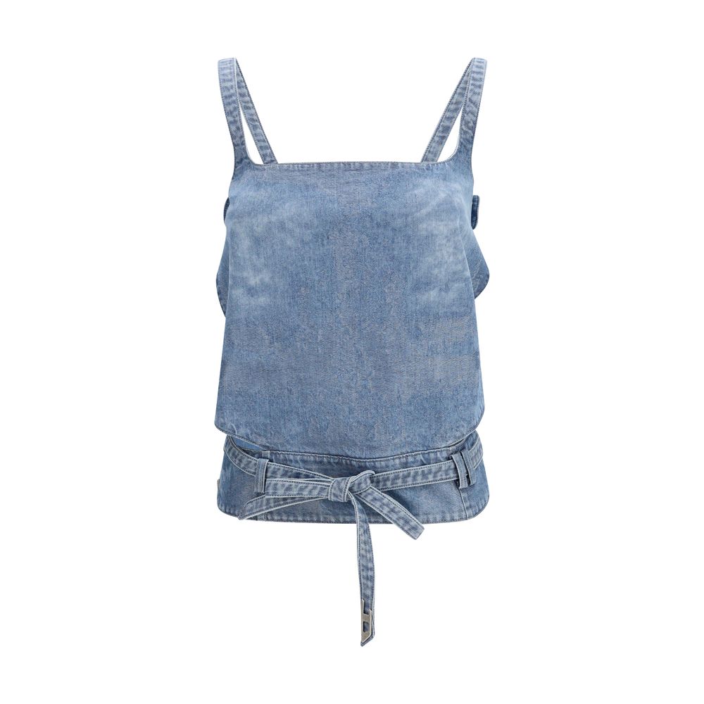 Activewear T-Shirt by Diesel for women in denim cotton light-blue features an athletic silhouette with sleeves and a neckline, enhanced by high-performance .