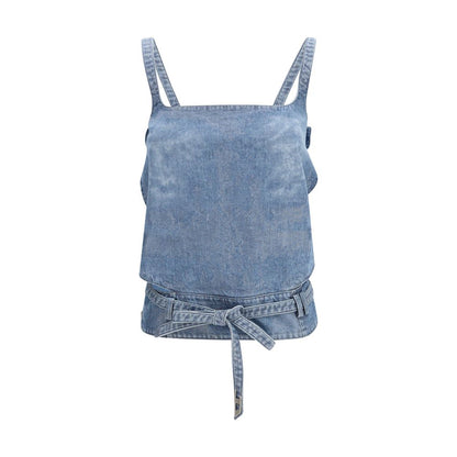 Activewear T-Shirt by Diesel for women in denim cotton light-blue features an athletic silhouette with sleeves and a neckline, enhanced by high-performance .