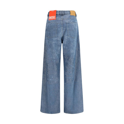 Jeans by Diesel for women in denim cotton blue & striped presents a tailored silhouette, showcasing a tailored relaxed-fit, regular-fit, wide & oversized and long cut with a refined low rise for a truly tailored aesthetic.