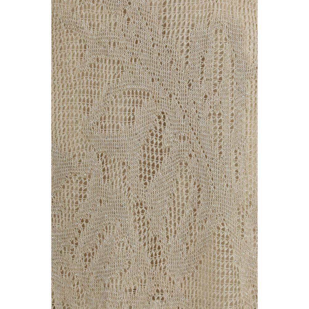 Dress by Brunello Cucinelli for women in cotton linen & sequins beige, patterned & floral presents a sinuous silhouette, showcasing a sophisticated and detailed with a sinuous long for a refined finish.