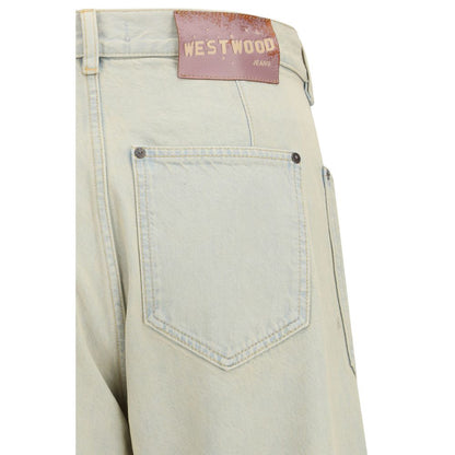 Jeans by Vivienne Westwood for men in denim cotton blue features a polished silhouette with a polished regular-fit, reaching a polished long and finished with a polished .