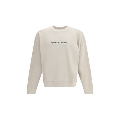 Activewear Sweatshirt by Off-White for men in cotton beige, white & signature features an streamlined silhouette, showcasing the streamlined crew neckline and long-sleeve with functional for a premium, athletic look.