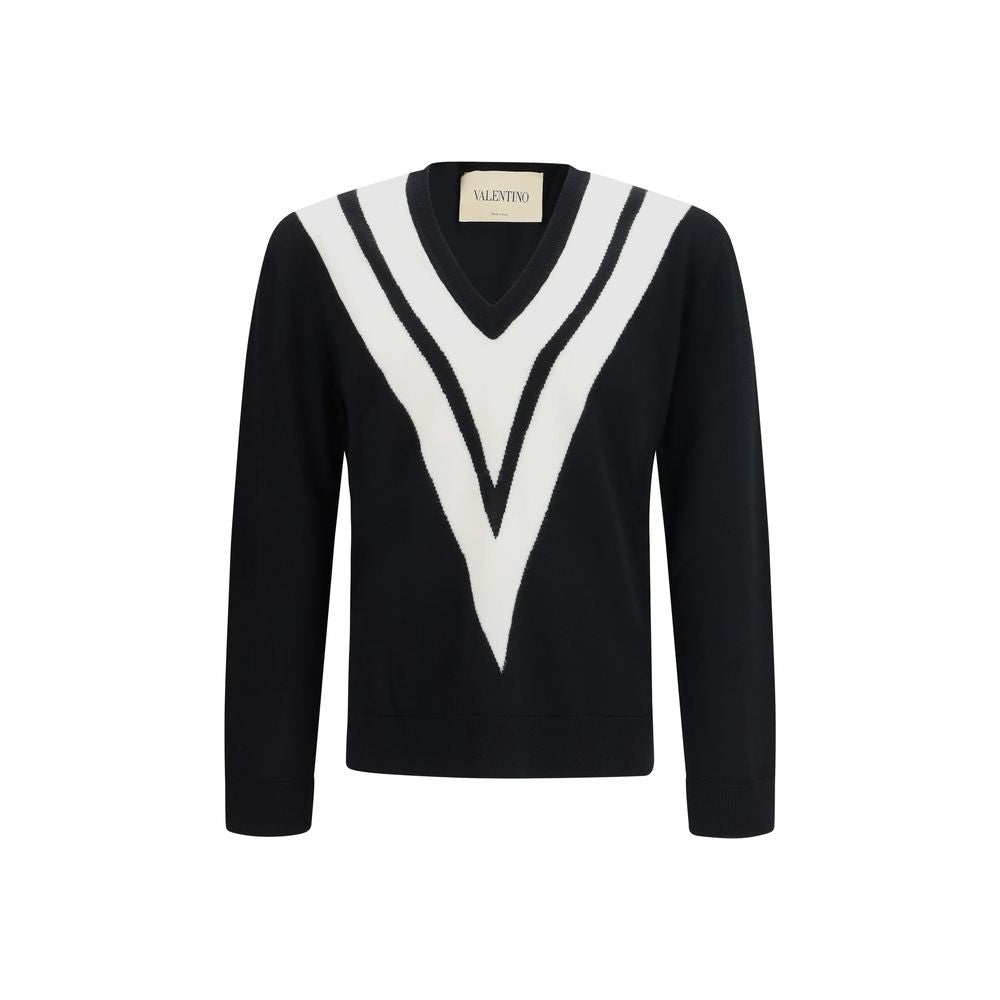 Sweatshirt by Valentino Garavani for men in virgin wool black & signature features an magnificent silhouette, showcasing a sophisticated v-neck neckline and detail for a truly magnificent finish.