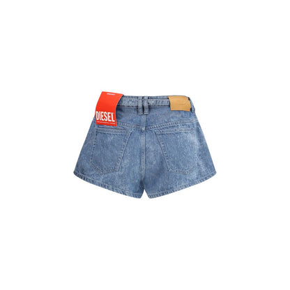 Denim Shorts by Diesel for women in denim cotton blue presents a utilitarian silhouette, showcasing a utilitarian slim with a short and .