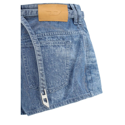 Denim Shorts by Diesel for women in denim cotton blue presents a contemporary silhouette, featuring a contemporary slim and short with a contemporary for a sophisticated summer look.