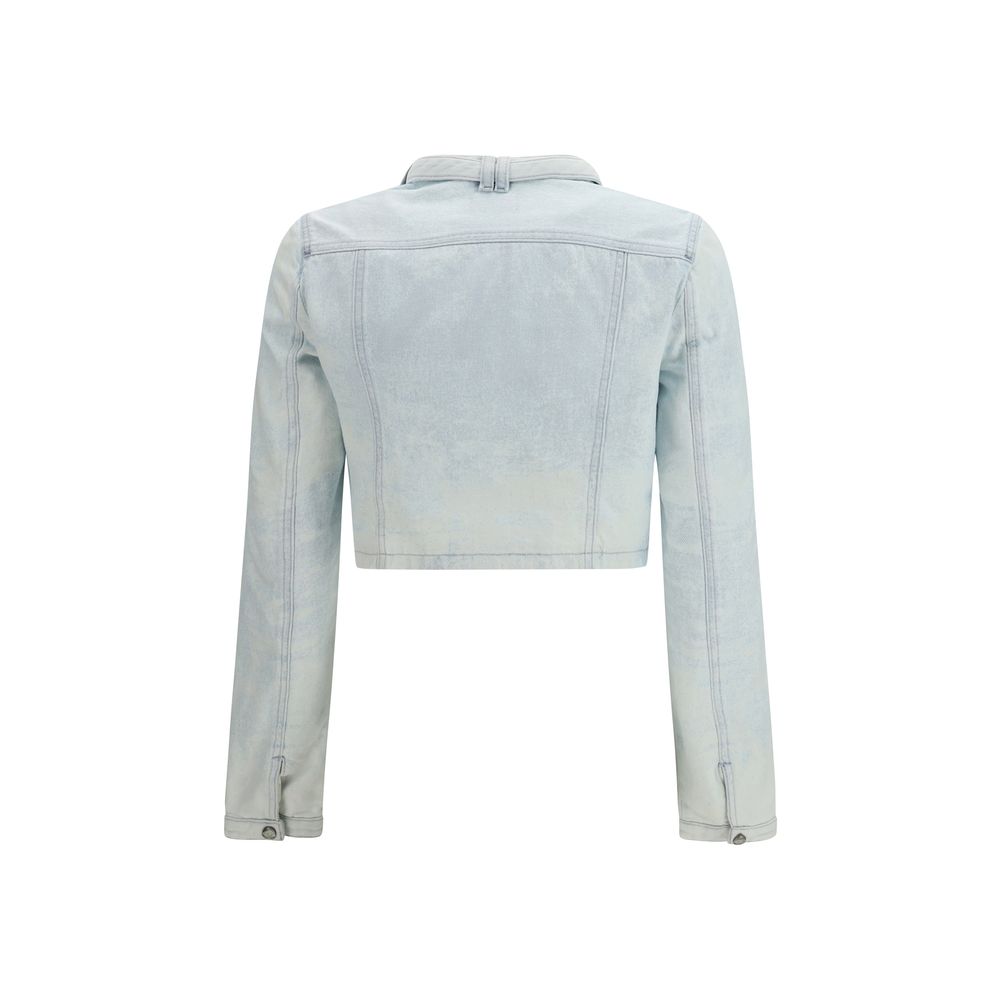 Jacket by Diesel for women in cotton denim hemp & embossed leather blue, gray, transparent & signature presents a authentic silhouette, artfully detailed with a authentic round neckline and functional pockets for a premium authentic finish.