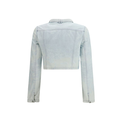 Jacket by Diesel for women in cotton denim hemp & embossed leather blue, gray, transparent & signature presents a authentic silhouette, artfully detailed with a authentic round neckline and functional pockets for a premium authentic finish.