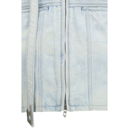 Jacket by Diesel for women in cotton denim hemp & embossed leather blue, gray, transparent & signature presents a impeccable silhouette, showcasing distinct pockets and a impeccable for a sophisticated finish.