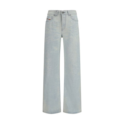Jeans by Diesel for women in denim cotton blue features a polished silhouette with a polished straight-leg & regular-fit, reaching a polished long and finished with a polished high rise.