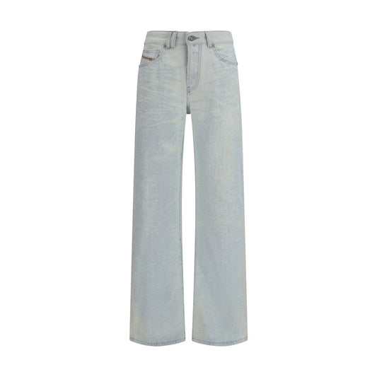 Jeans by Diesel for women in denim cotton blue features a polished silhouette with a polished straight-leg & regular-fit, reaching a polished long and finished with a polished high rise.