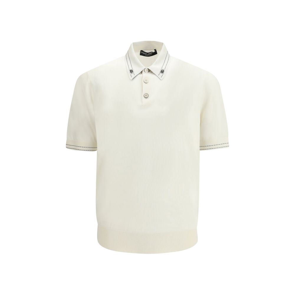 Polo Shirt by Dolce & Gabbana for men in silk beige & signature presents a distinguished silhouette, showcasing a sophisticated and distinguished short-sleeve for a truly distinguished finish.