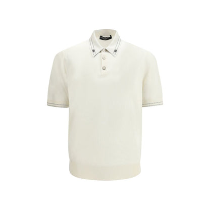 Polo Shirt by Dolce & Gabbana for men in silk beige & signature presents a distinguished silhouette, showcasing a sophisticated and distinguished short-sleeve for a truly distinguished finish.