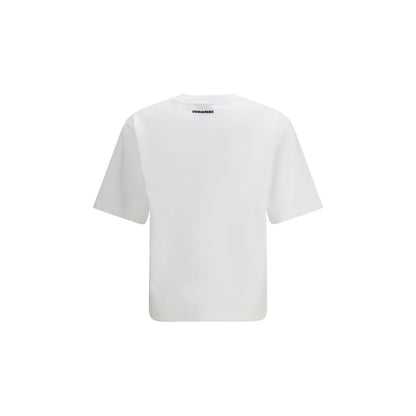 T-Shirt by Dsquared² for men in cotton white & print showcases a chic silhouette, artfully detailed with a chic crew neckline and for a chic finish.
