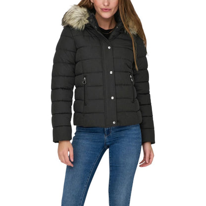 Hooded Overcoat by Only for women in marabou & faux fur gray showcases a enveloping silhouette, detailed with distinctive pockets, hooded & insulated and a enveloping hooded neckline.