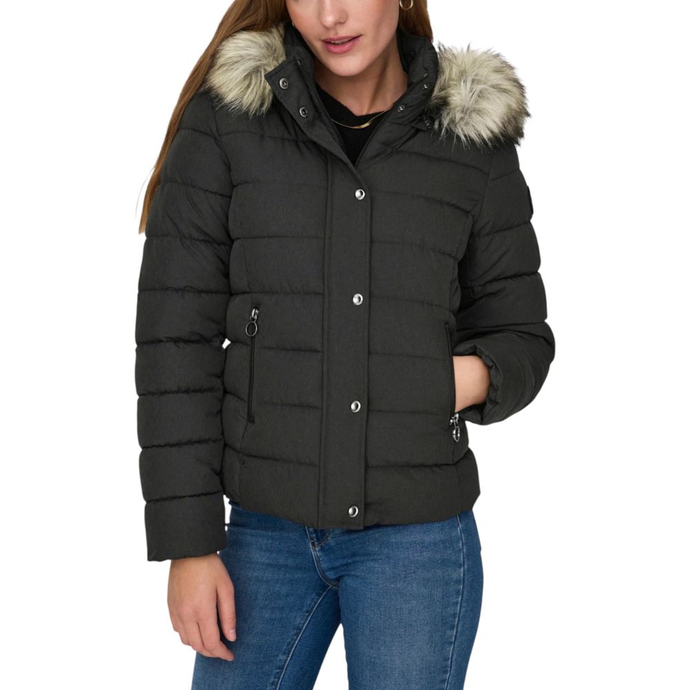 Hooded Overcoat by Only for women in marabou & faux fur gray features an satoral silhouette, showcasing a sophisticated hooded neckline and satoral pockets, hooded & insulated for a premium, timeless look.