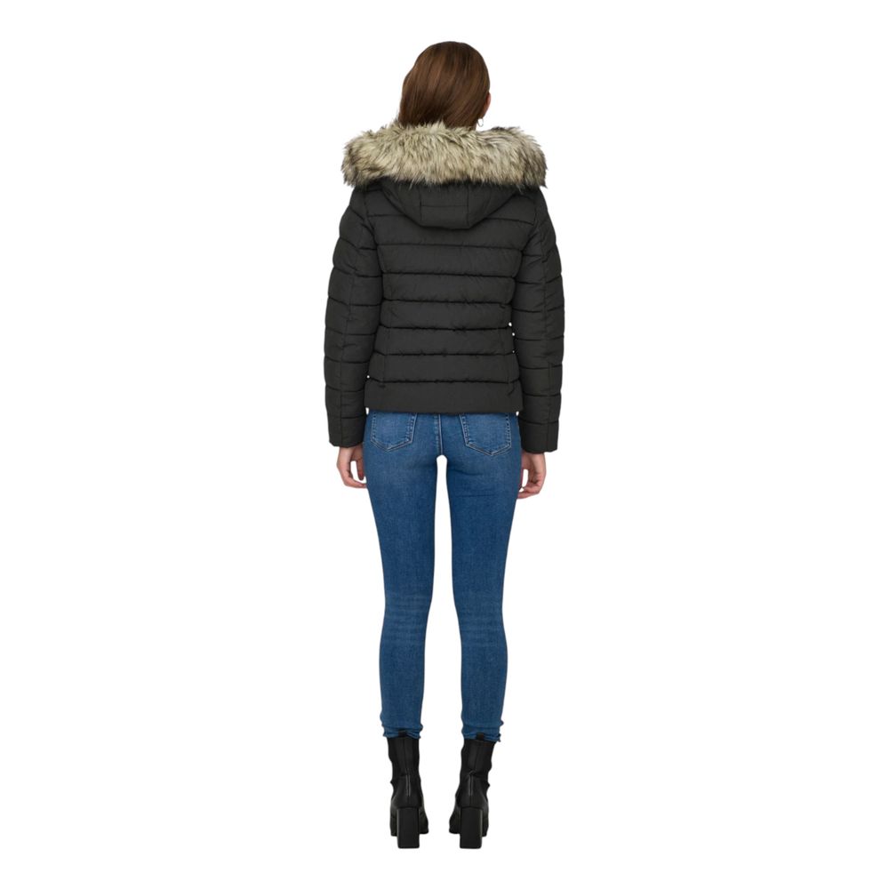 Hooded Overcoat by Only for women in marabou & faux fur gray showcases a architectural silhouette, artfully detailed with a distinctive and functional pockets, hooded & insulated for a architectural finish.