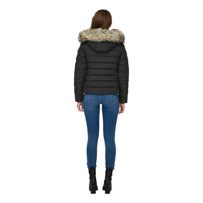 Hooded Overcoat by Only for women in marabou & faux fur gray showcases a architectural silhouette, artfully detailed with a distinctive and functional pockets, hooded & insulated for a architectural finish.