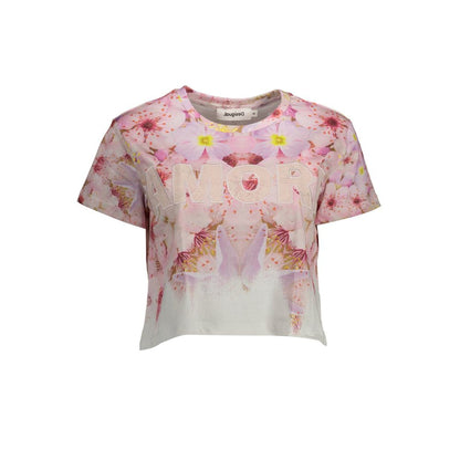 T-Shirt by Desigual for women in cotton pink features a plush silhouette, showcasing a sophisticated and short-sleeve for a truly plush finish.