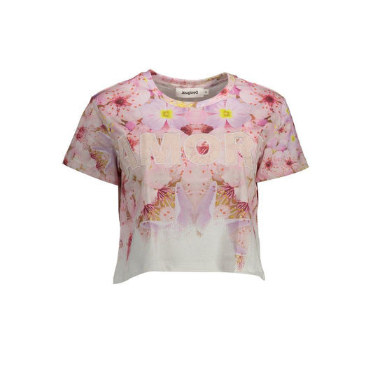 T-Shirt by Desigual for women in cotton pink features a plush silhouette, showcasing a sophisticated and short-sleeve for a truly plush finish.