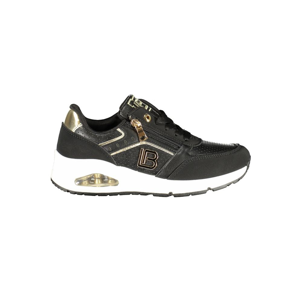 Athletic Sneakers by Laura Biagiotti for women in polyester & polyurethane black & signature presents a sleek silhouette, perfectly capturing the athletic style essence of Women's Athletic Polyester & Polyurethane Sneakers with its sleek design and premium finish.