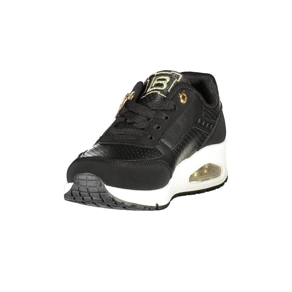 Athletic Sneakers by Laura Biagiotti for women in polyester & polyurethane black & signature presents a sleek silhouette, perfectly capturing the athletic style essence of Women's Athletic Polyester & Polyurethane Sneakers with its sleek design and premium finish.