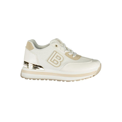 Sneakers by Laura Biagiotti for women in polyester & polyurethane white presents a sumptuous silhouette, artfully capturing the essence of the Women's Low-Top Polyester & Polyurethane Sneakers with its sumptuous low-top style design.