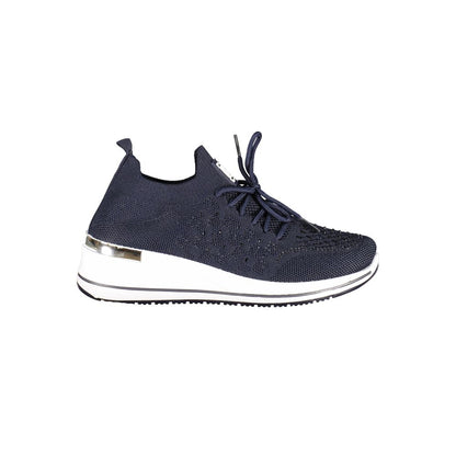 Athletic Sneakers by Laura Biagiotti for women in polyester & polyurethane blue showcases a architectural silhouette, artfully capturing the essence of the Women's Athletic Polyester & Polyurethane Sneakers with its signature architectural athletic style construction.